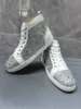 2025 New Silver Couples High Top Casual Shoes Round Toe Flat Strap Rivets Decorated Men's Women's Sports Shoe Women Single Shoes 5