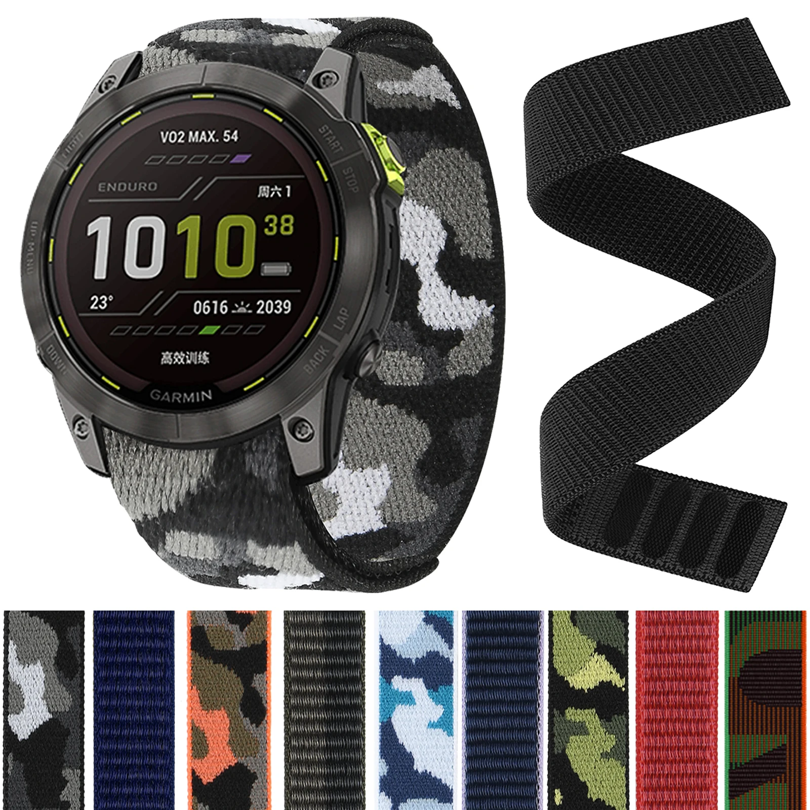 Nylon Strap with Hook and Loop Closure, 22mm/26mm, for Multisport GPS Watches