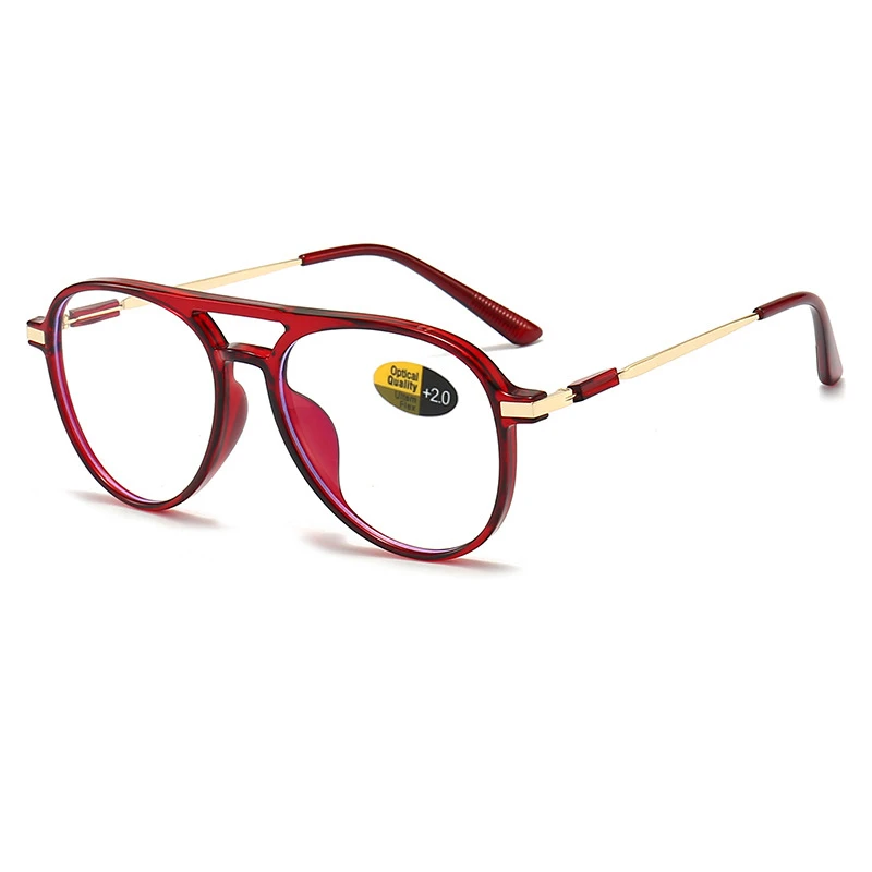Reading Glasses Men Women Anti Blue Light Eye Glasses Fashion Double Bridge Oversized Round Frame Hyperopia Eyewear +100 To +400