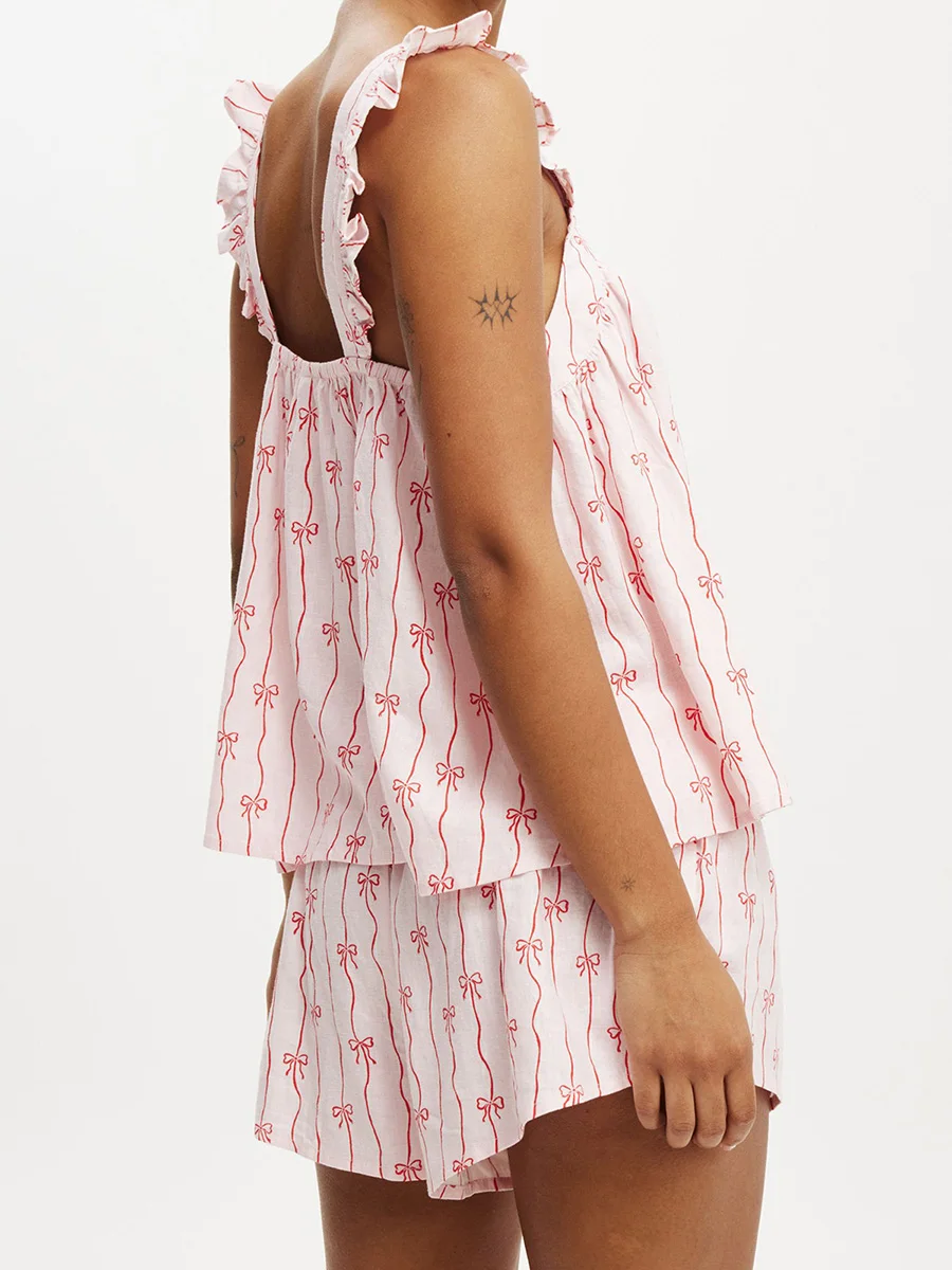 Elegant Floral Lace Trimmed Sleeveless Nightgown with Matching Wide Leg Pants 2 Piece Set for Women s Summer Sleepwear