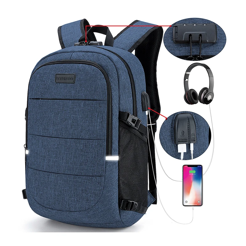 Moda multi bolso mochila neutra, Anti-Roubo à prova d'água, 14 "mochila de computador, USB e auscultadores portas reservadas