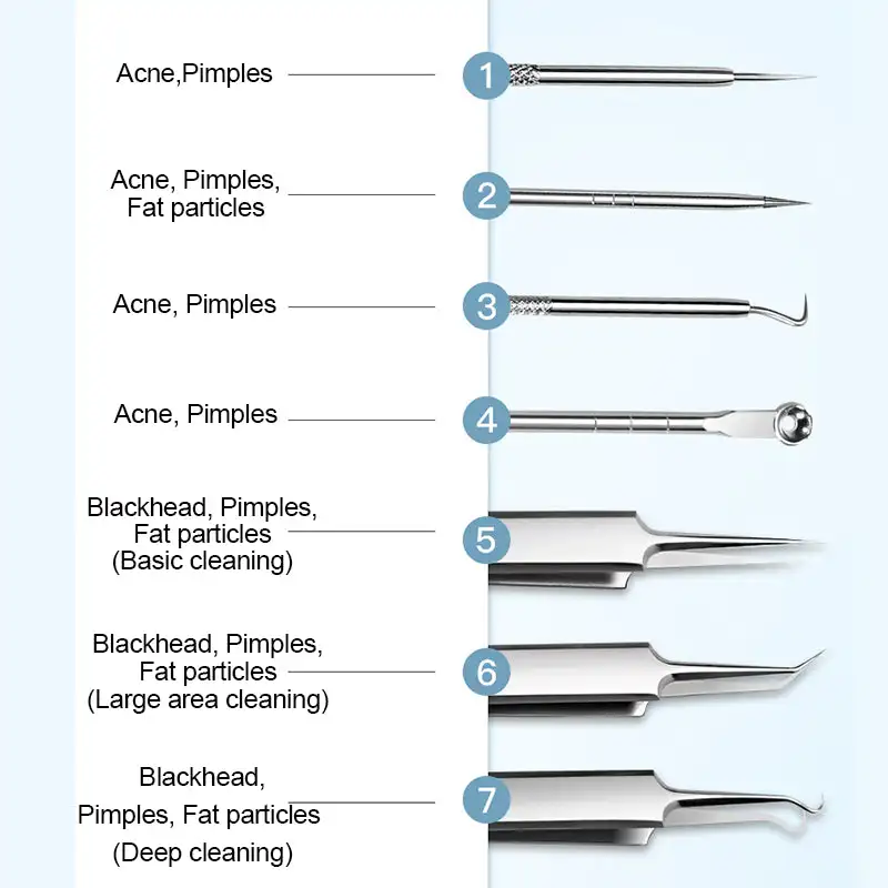 Makeup Tool Set Acne Needle Makeup Tool Blackhead Remover Kit Stainless Steel Blackhead Remover Tool Kit 7-Piece Set Acne Needle Clip Blackhead Tweezer Beauty Tools