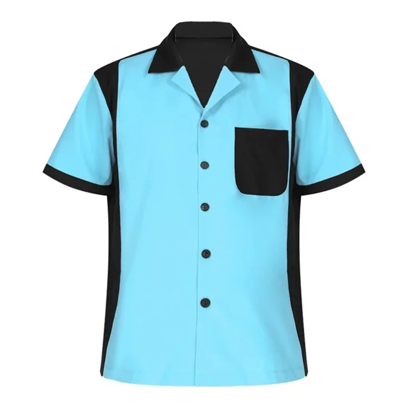 Men's Bowling Shirt Summer Retro Short Sleeve Button Casual Multi Color Striped Notched Collar Shirt