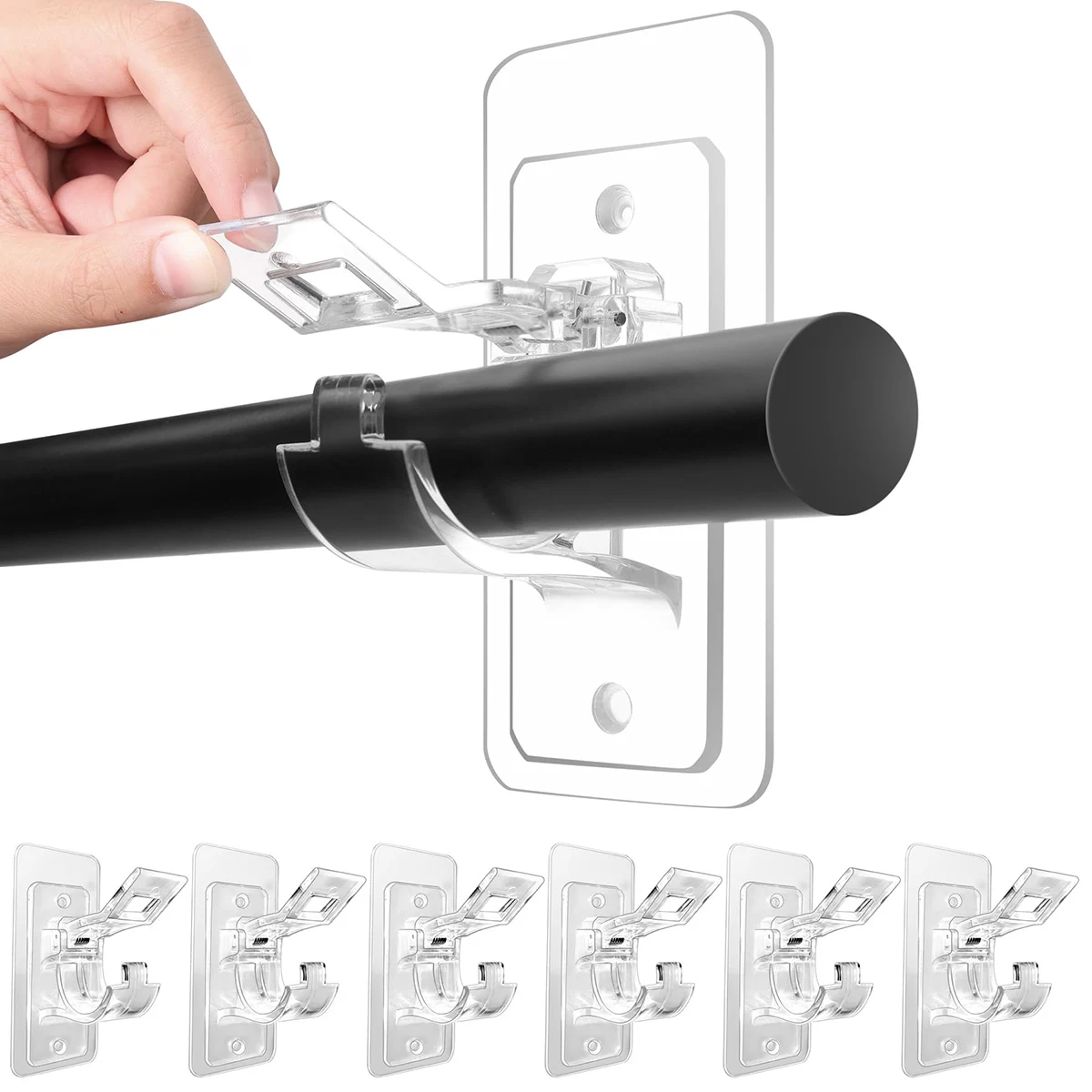 Punch-Free Curtain Rod Clip Hook Hanger Self-Adhesive Curtain Rod Bracket Wall Fixing