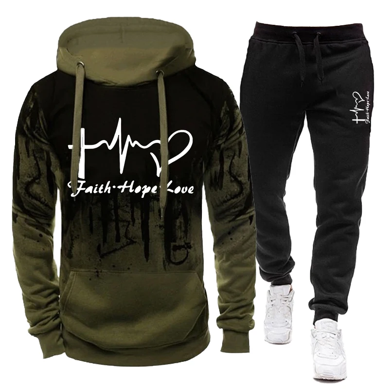 Men's camouflage printed hoodie set casual two-piece long sleeved pullover hoodie long pants set men's sportswear jogging set