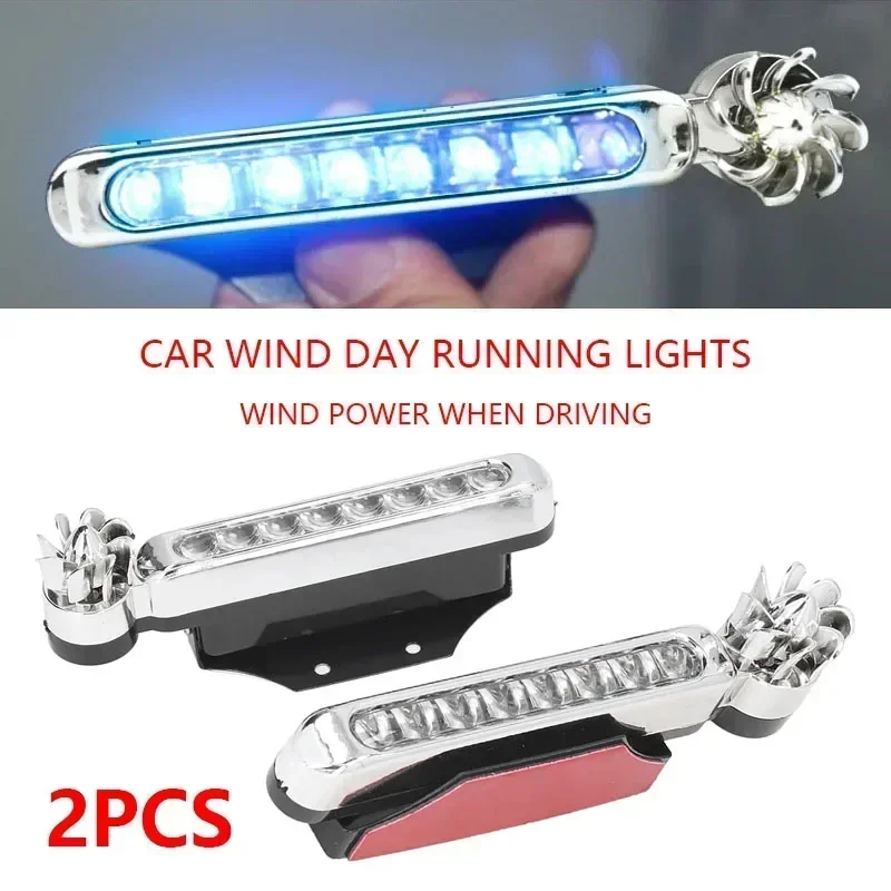 1-2PCS Universal Wind Powered LED Daytime Running Lights 8 LED Super Bright 6000K-7000K White Car Light Bulbs