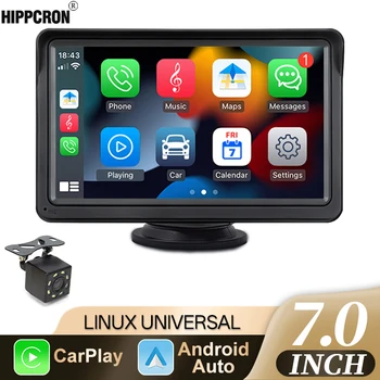 Radio para coche Hippcron de 7 pulgadas, Carplay inalámbrico y Android Auto inalámbrico, reproductor de vídeo Multimedia con pantalla táctil, AUX, USB para cámara 1