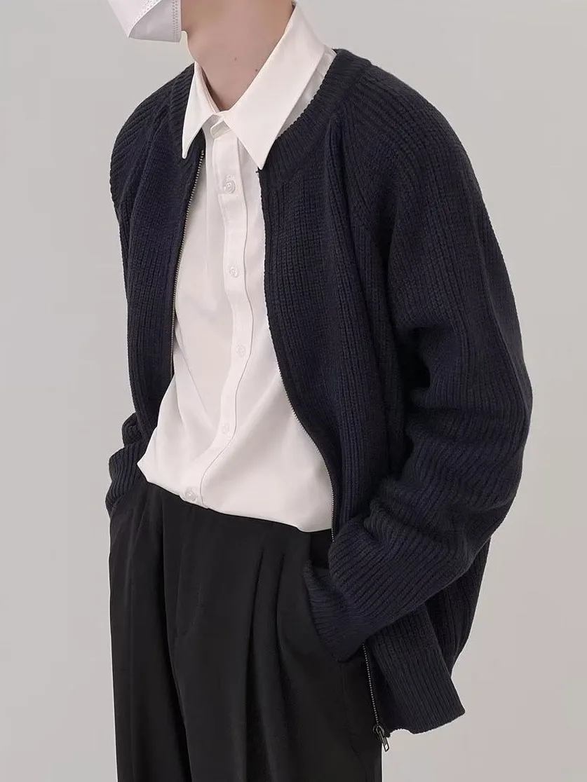 Guke CleanFit Minimalist Korean Sweater Cardigan Men's Zipper Warm Knitwear Japanese Solid Color Versatile Casual Coat