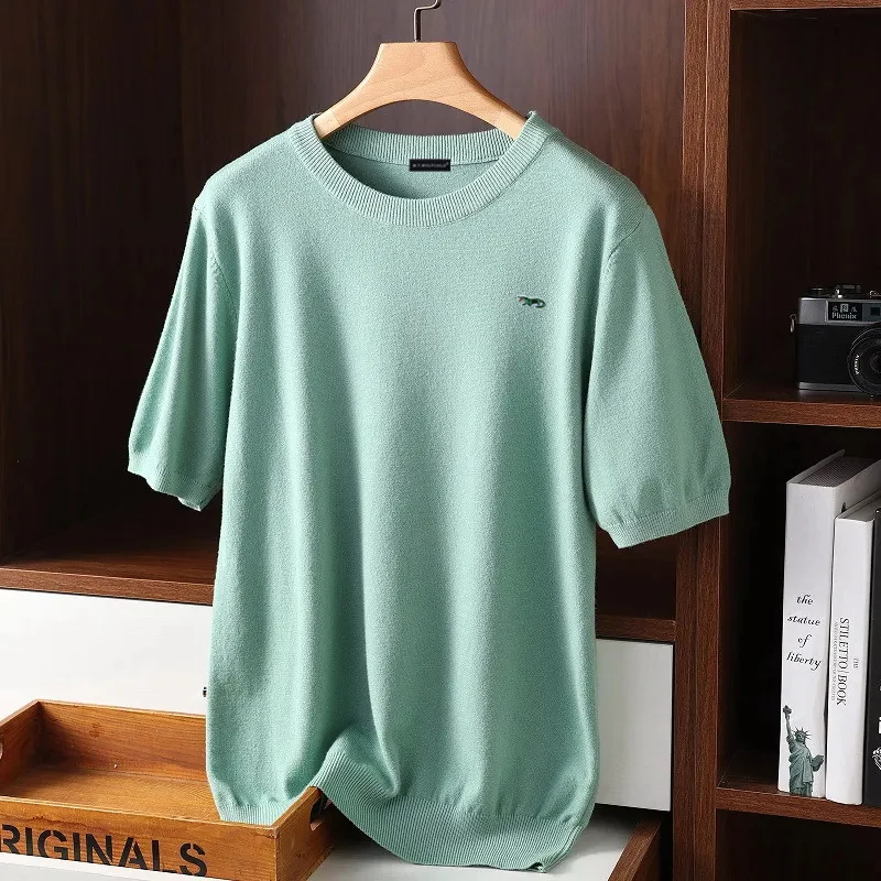 

Spring&Summer Men's Cashmere Short Sleeve Thin Sweaters O-Neck Pullover Breathable Knitted Half Sleeve Sweater 10colors