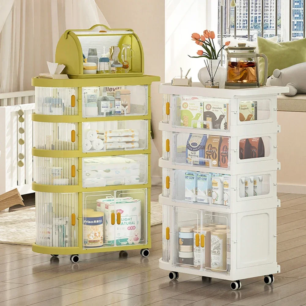 Folding Trolley No Installation Storage Rack Living Room Snack Organizer Shelf Movable Multilayer Children Products Storage Cart