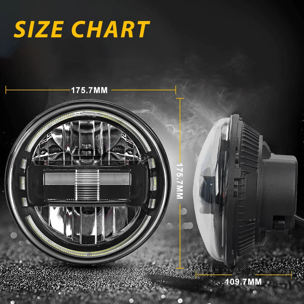 Black/Chrome 7 Inch Led Headlight For Harley Davidson Sportster Softail Dyna Fat Boy DRL 7'' Auxiliary Headlights For Motorcycle