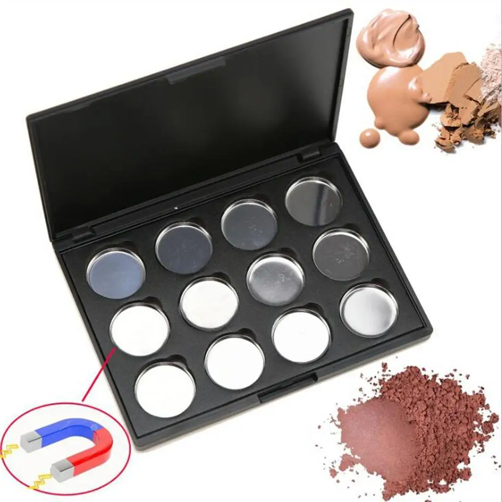  Empty with 12Pcs Small Round Metal Pans, for Storing Blush , Black Color