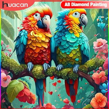 HUACAN 동물 다이아몬드 페인팅 앵무새, 풀 스퀘어 라운드 모자이크 꽃, 5D DIY 장식 그림, 신상