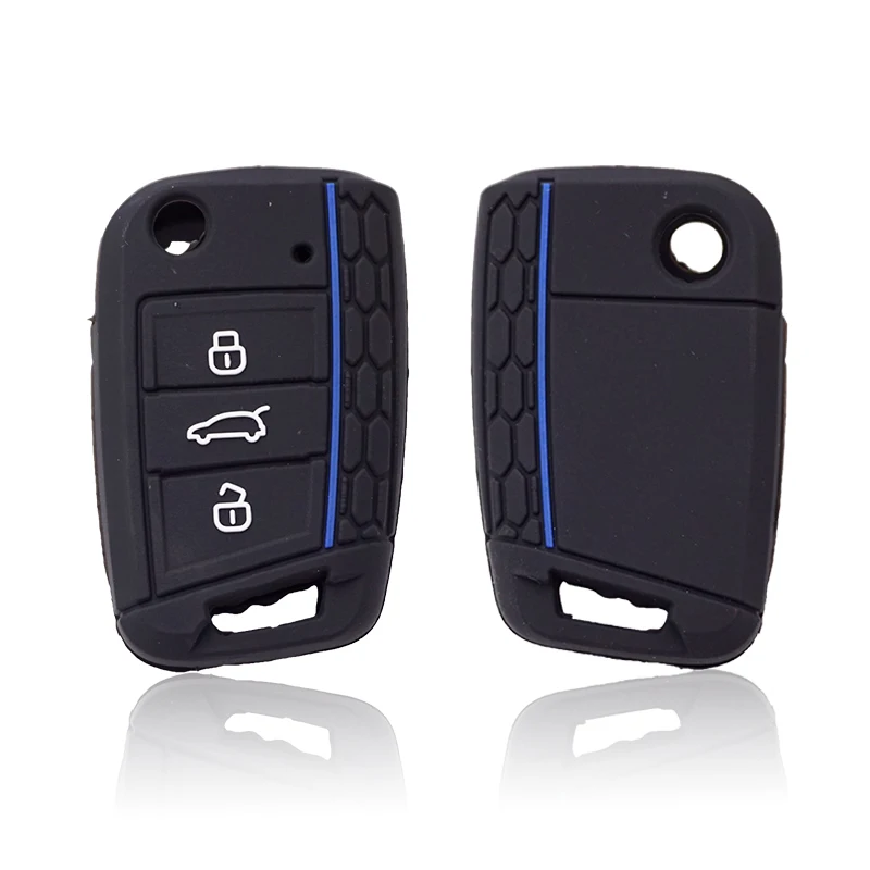 Xinyuexin Car Key Cover Silicone Case for VW Golf 7 MK7 3 Buttons Flip Folding Remote Key Fob for Seat for Skoda Car Accessories