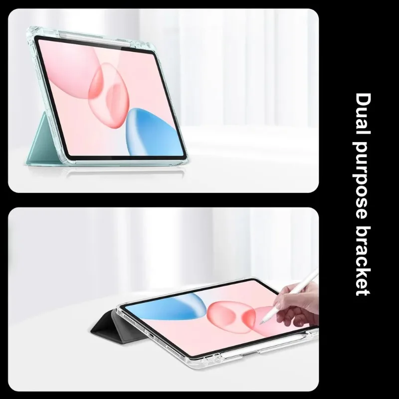 Clear Pen Slot Tablet Case with Three-Fold Leather Cover