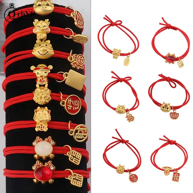 1Pc 2024 Dragon Year Lucky Hair Bands Braccialetto Di Corda Rossa Braccialetto Di Corda Di Capelli Di Drago Zodiacale In Stile Cinese Natale Regalo Di