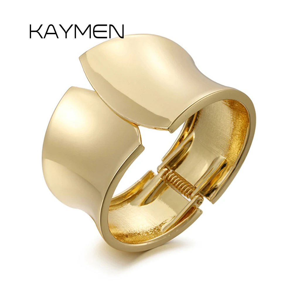 

Asymmetric Design Wide Smooth Alloy Cuff Bangles Statement Chunk Bracelet for Ladys Engagement Party Accessories Fashion Jewelry