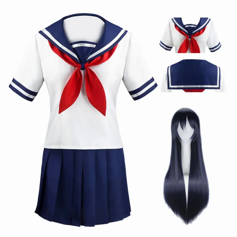 

Anime Yandere Simulator Ayano Aishi Cosplay Costumes JK Dress Halloween Costumes for Women Vestido Role Play Clothing Suit Wig