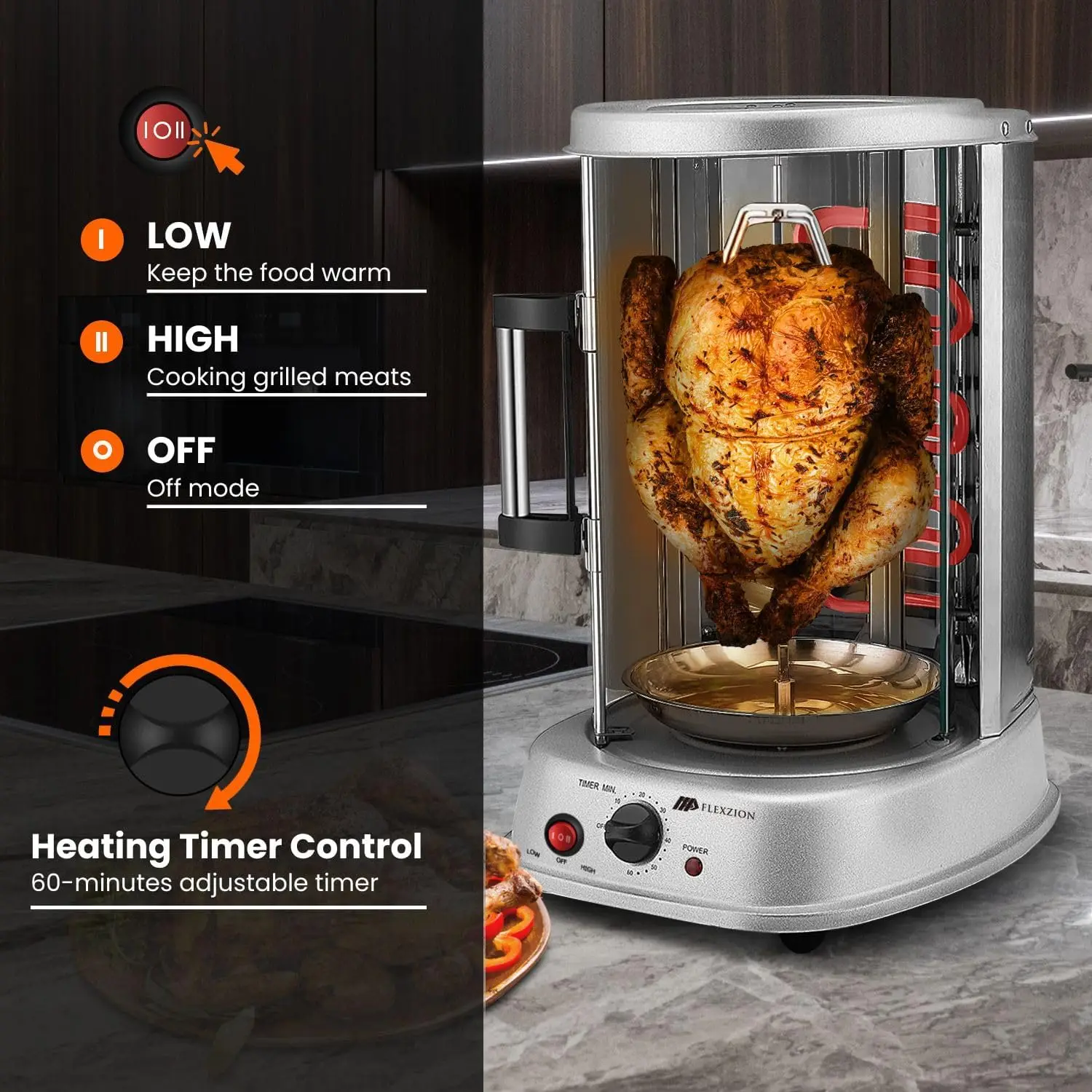 Vertical Rotisserie Oven Grill - Machine Kebab Electric Cooker Rotating Oven, Stainless Steel Roast 5