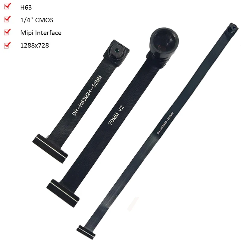 Mini Camera 1MP 1280x720 Camera Module 70 Degrees MIPI SPI DVP 24/28 Pin Interface 1/4 Lens 52/70/200MM Length 1Pcs