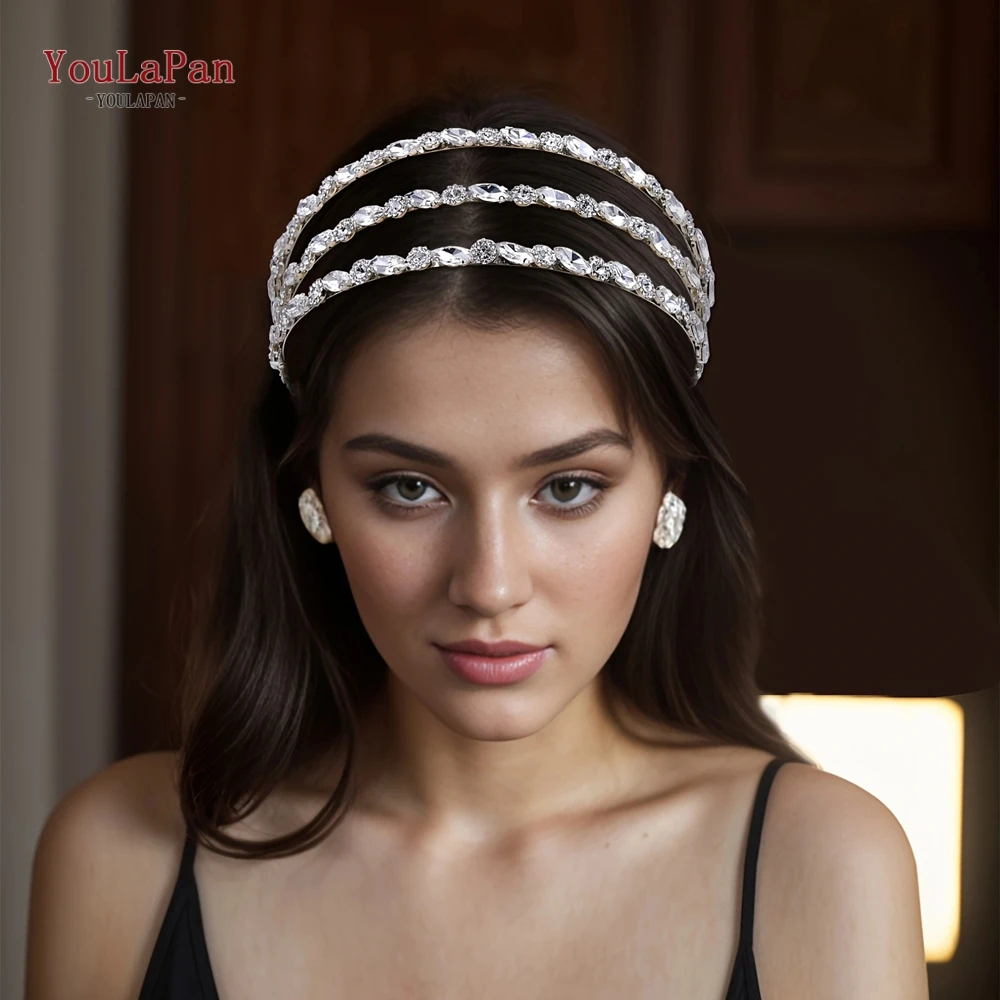 YouLaPan Sparking Rhinestone Wedding Headband Multilayer Crystal Bridal Headpiece Wedding Hair Accessories Party Tiara HP597