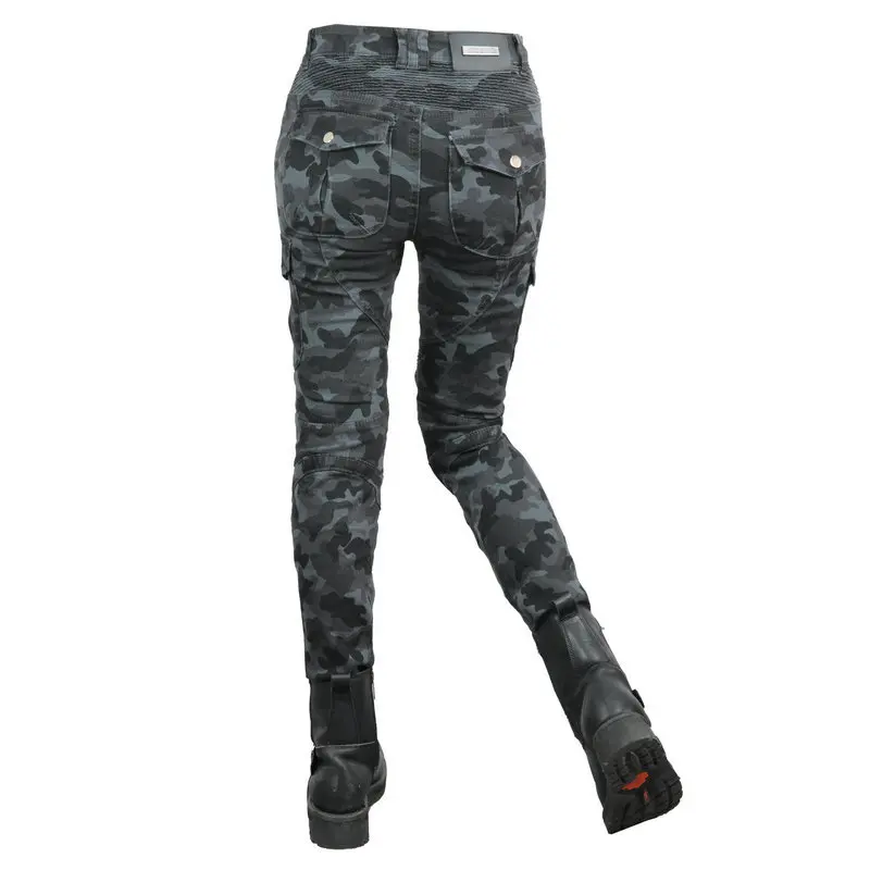 오토바이 청바지 여성용 오토바이 레이싱 라이딩 팬츠 위장 무늬 신축성 있는 안티드롭 팬츠 업그레이드된 보호 장비 포함