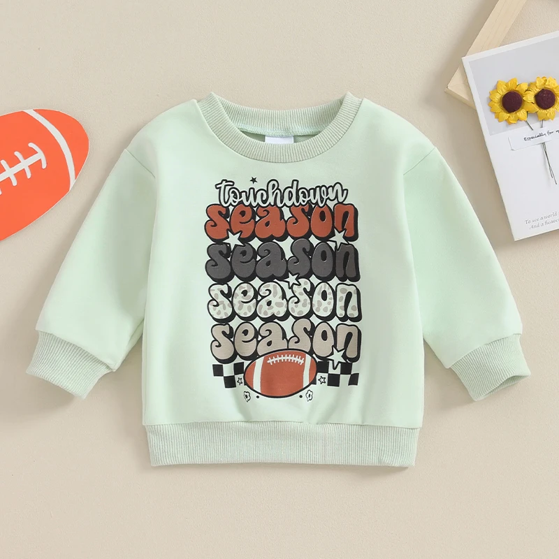 

2023-10-06 Lioraitiin 3M-3Y Toddler Baby Fall Rugby Sweatshirt Football&Letter Print Long Sleeve Round Neck Pullover Loose Tops