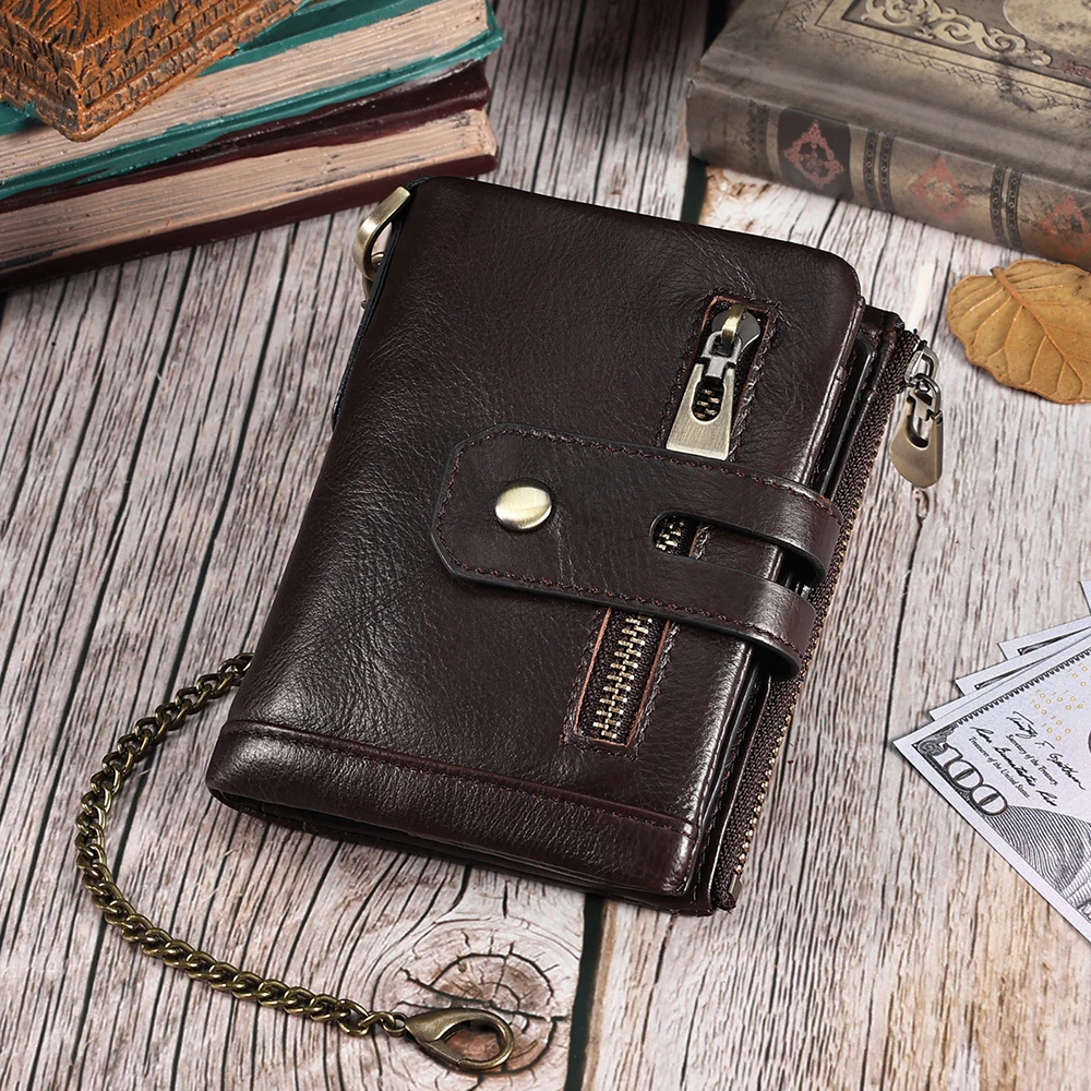 Bags  Wallet With Chain Genuine Leather Rfid Blocking Bifold