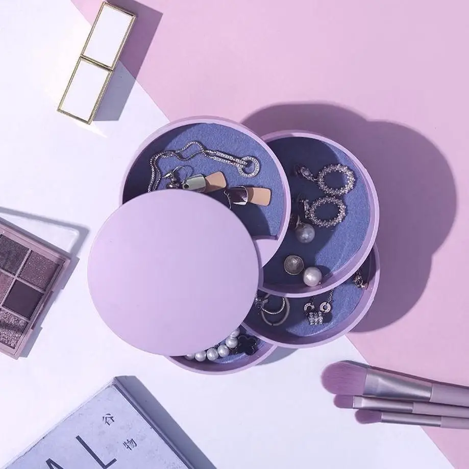 Women Jewelry Storage Box New Design Fashion 4-Layer Rotatable Jewelry Accessory Storage Tray With Lid Birthday Gift For Women