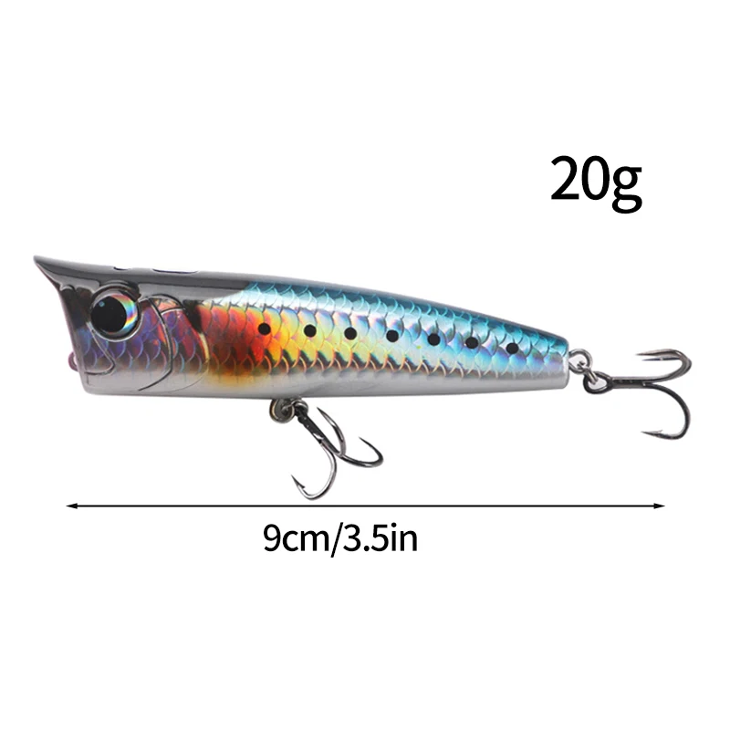 1pc Popper Fishing Lure 15/20g Artificial Hard Baits with 2 Treble Hooks Topwater Popper saltwater Fishing Bait for Bass Pike