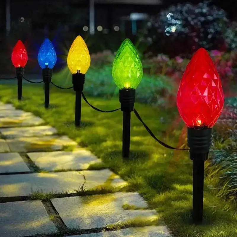 Solar Pathway Lights 5X Solar Garden Light Rhombic Pathway Lights For Garden Long Lasting Outdoor Lighted Stake For Christmas 3