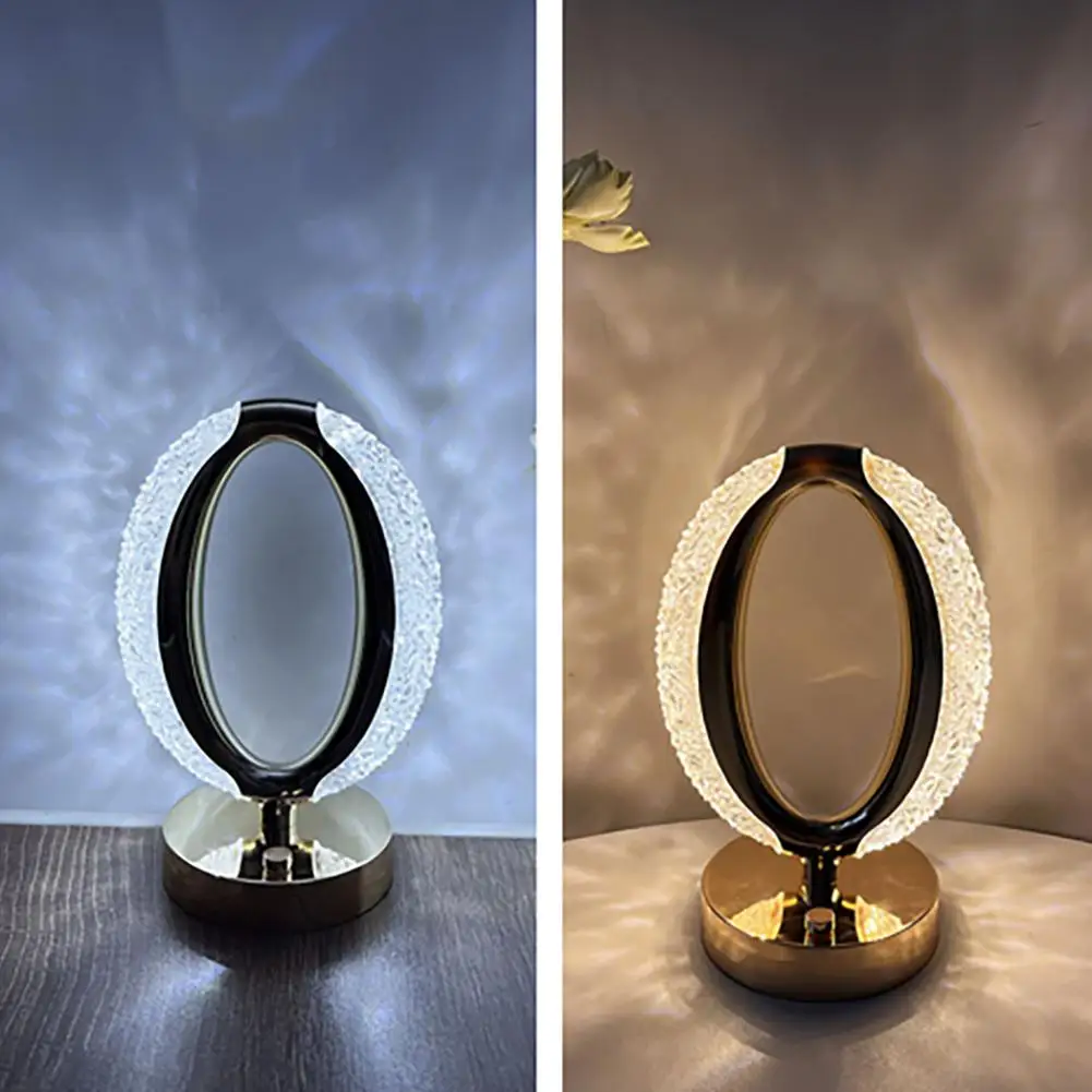 Led Crystal Table Lamp Portable O-Shaped Dimmable Desk Lamp Night Light For Home Bedroom Bedside Decoration