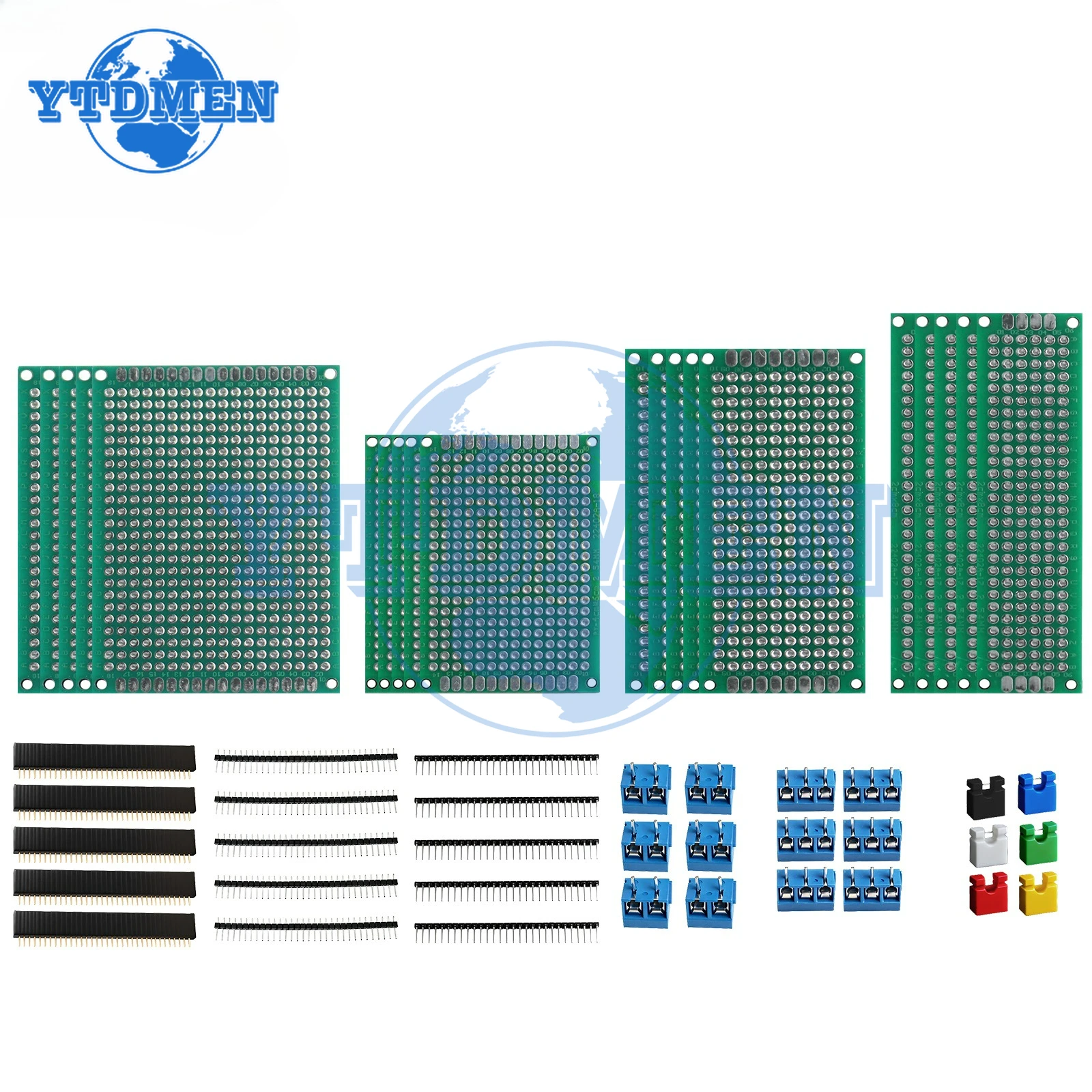 20PCS 단면 PCB 보드 키트 + 액세서리(1x40Pin 2.54mm 남성/여성 헤더 + 점퍼 캡 + KF301 터미널) Arduino DIY용