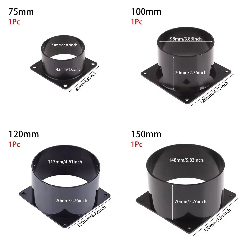 Flange Connector Black Flange Connector ABS Square Bottom Straight Flange Air Inlet And Outlet Air Ducting Connection