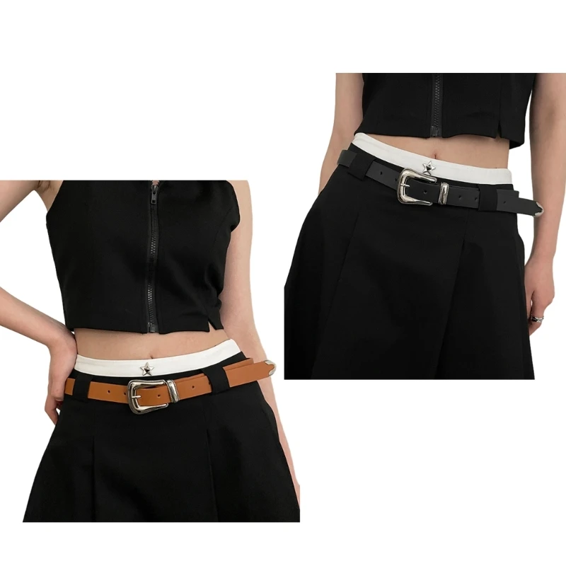 

Subculture PU Belt for Teens Girl Women Waistband Casual Waist Belt for Shorts D5QB