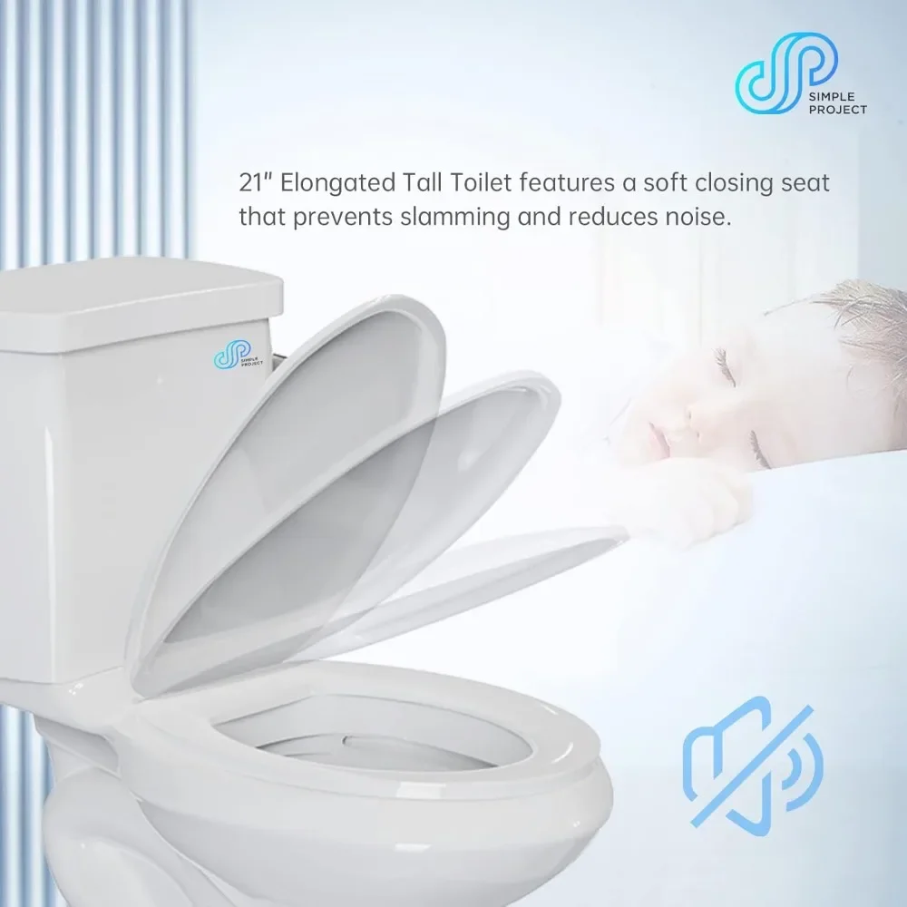 Simple Project 21 Inch High Toilet Elongated With Comfort Chair Seat, 1.28 Gpf Powerful Single Flush Extra Tall Toilet 4