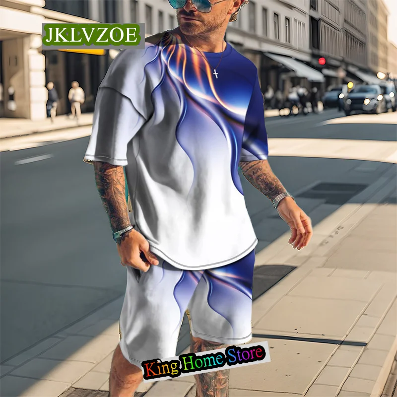 Men 2 Piece Summer Set Fashion Printed Sportwear Short Sleeve Shorts Jogging Suit Oversized Sport Suit Men Tracksuit Streetwear