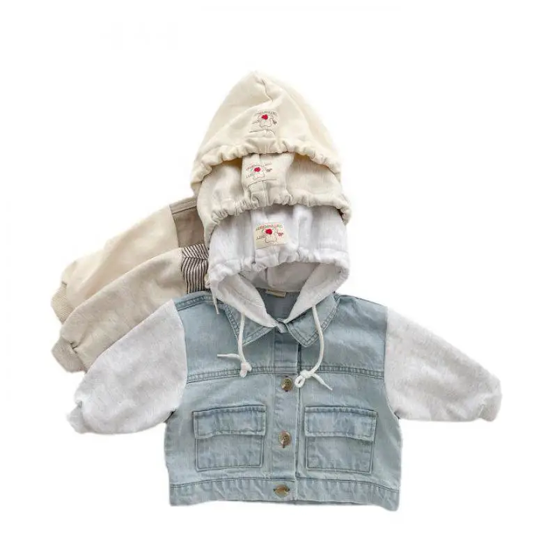 Autumn Baby Hooded Coat Children Casual Denim Coat Boys Hoodie Infant Girls Striped Outerwear Kids Clothes