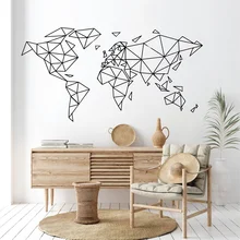Geometric World Map Lines Wall Decal Vinyl Art Home Decoration Room Bedroom New House Decor Stickers Removable Wallpaper AA45