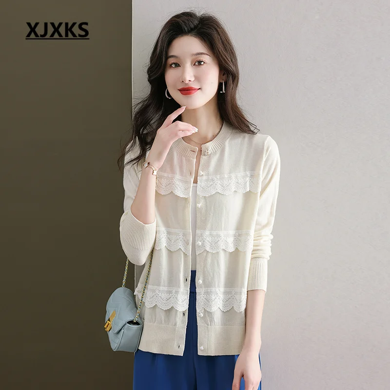 

XJXKS 2023 Spring And Summer Autumn New High-end Temperament Knitted Cardigan Women's Sweater Coat Single-breasted Jacket