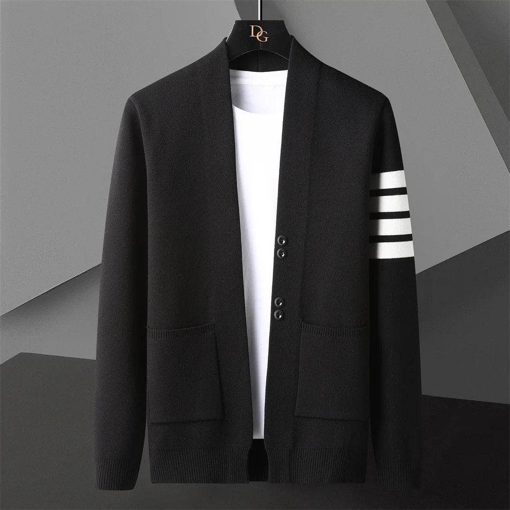 

Solid Color Cardigan Men Sweaters Fall New Black Fashion Contrasting Stripes Cardigan Sweater Sueter Hombre Los Hombres Abrigos