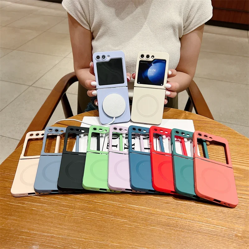 Luxury Liquid Silicone Magnetic Phone Case For Samsung Galaxy Z Filp 3 4 5 6 For Magsafe Shockproof Soft TPU Back Cover