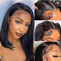 Perruque Bob Lisse Extrême en Cheveux Humains, Lace Frontale HD Transparente Pré-Pluckée 13x4, Sans Colle, Densité 250% 2