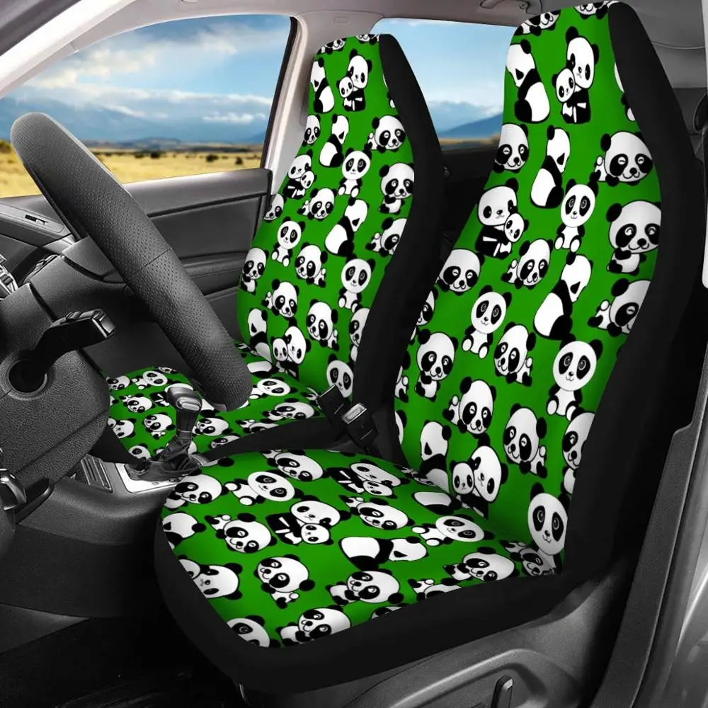 

INSTANTARTS Lovely Panda Animal Prints Fashion Design Universal Car Front Seat Covers Protector Cover Cushion Pad Mat for Auto