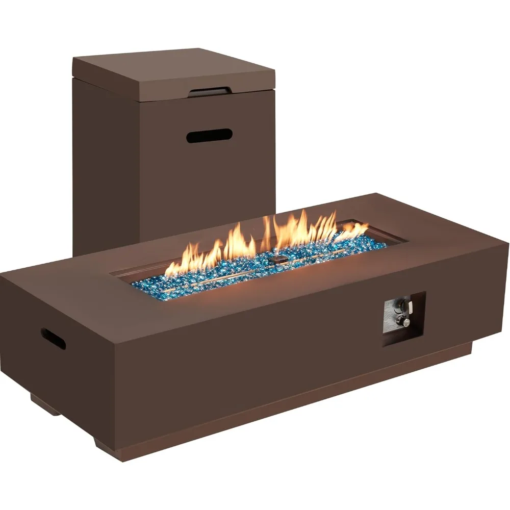 2-Piece 56" Outdoor Rectangle Propane Fires Pit Table, with Tank Holder, 50,000 BTU Concrete Fire Table , Outdoor Fire Pit