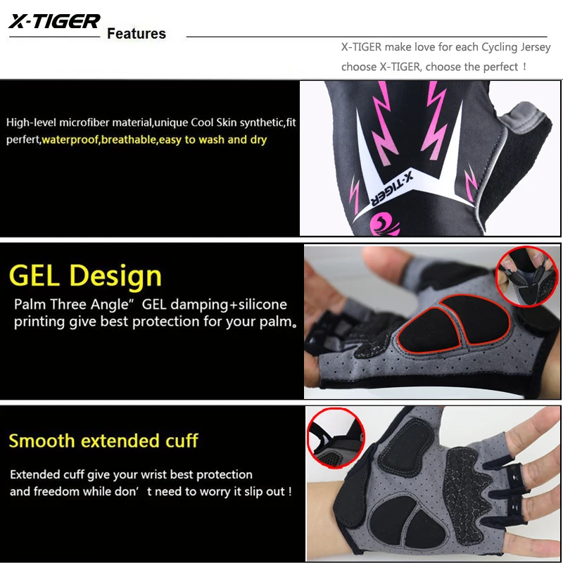 X-TIGER Sports Cycling Gloves Half Finger Women MTB Bike Gloves Running Fitness Gym Riding Motorcycle Bicycle Gloves 5