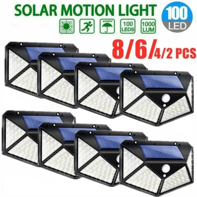 2/4/8pcs 100 LED Solar Wall Lights Human Body Induction Outdoor  Waterproof Garden Lamp Pathway Garden Lawn Triangle Wall Light 8pcs 5 in 1 rgbwa outdoor led hex par 7x15w waterproof outdoor par 64 led lights