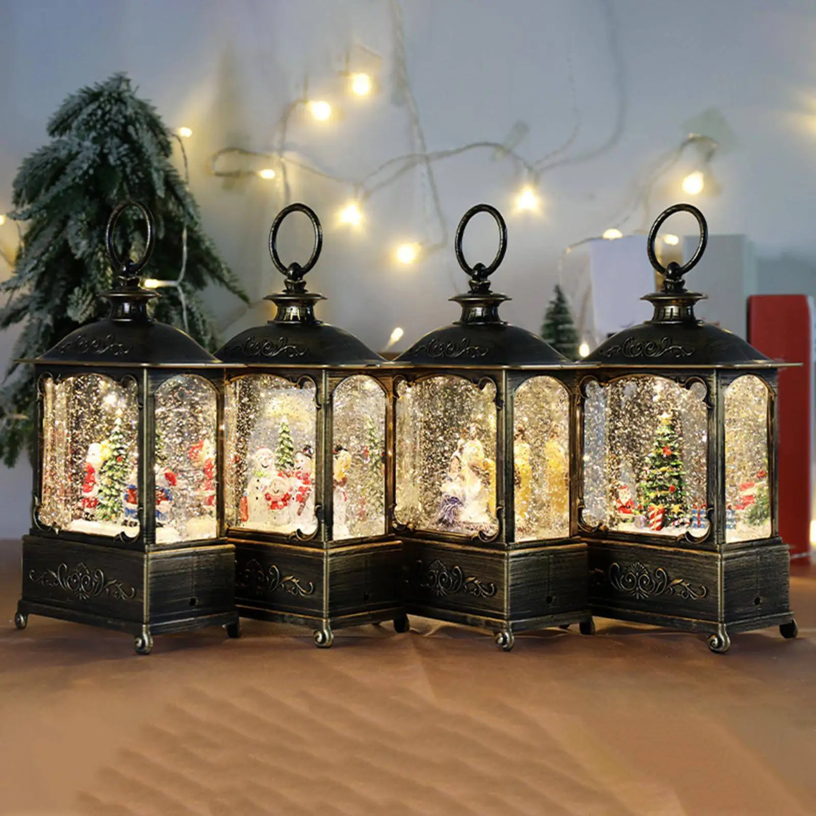 Christmas Crystal Lamp Music Box Glittering Christmas Music Box Lantern Rotating Wind Lamp for Child Birthday Gift