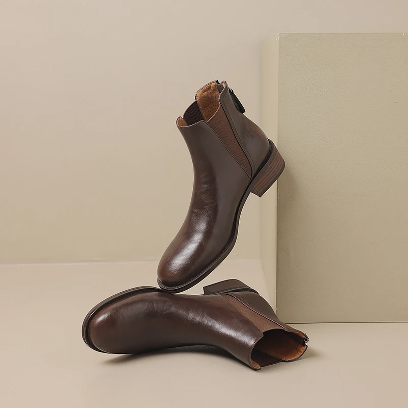 Women's Ankle Boots Retro Style Back Zipper Thick Heels Woman Short Boots Autumn Winter New Ladies Chelsea Boots Med Heels Shoes