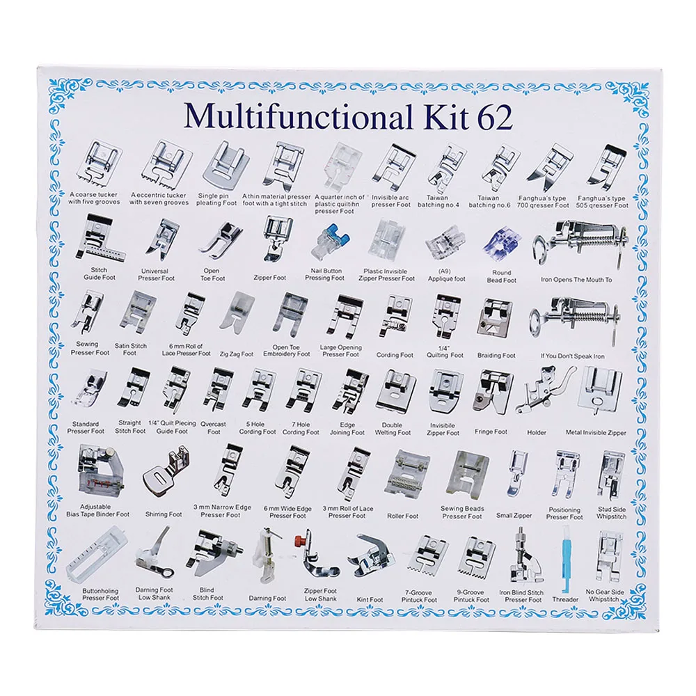 11-82pcs/Set Sewing Machine Presser Foot Press For Brother Singer Kit Braiding Blind Stitch OverLock Zipper Ruler Parts 4